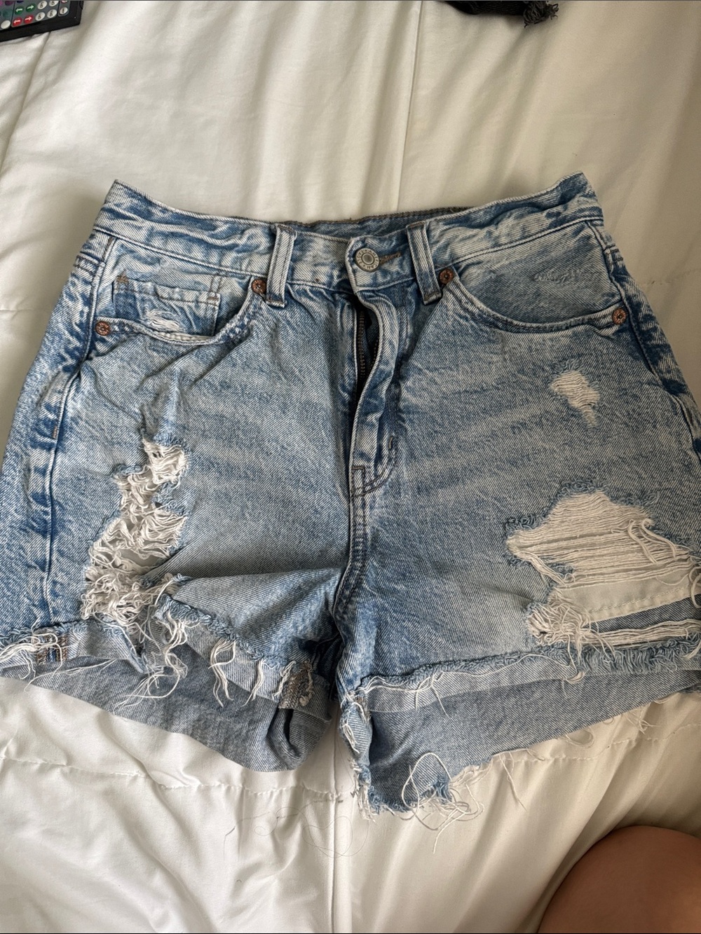 American Eagle Outfitters Light Blue Distressed High-Rise Jean Shorts